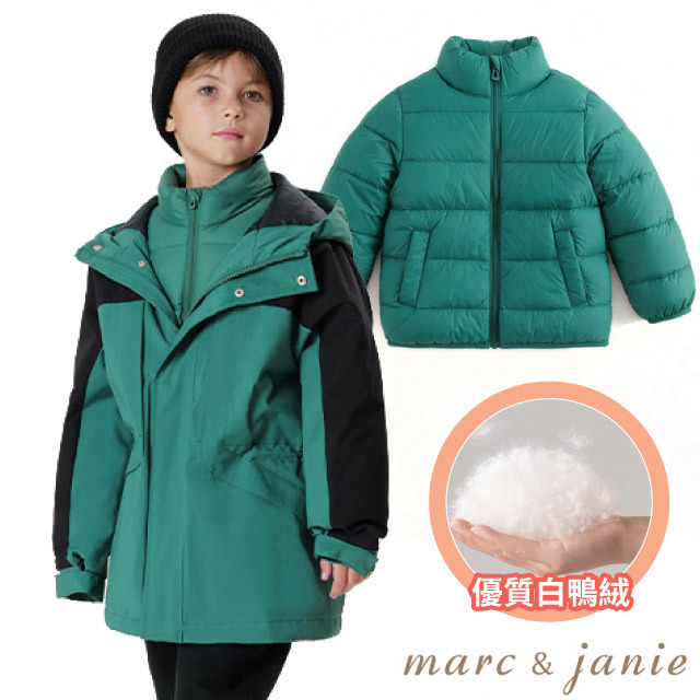 【M&J】山系 兒童 3效能 防水透氣防風耐磨連帽二件式外套(內件羽絨衣).夾克.風衣/TW231153 湖水綠✿30E010